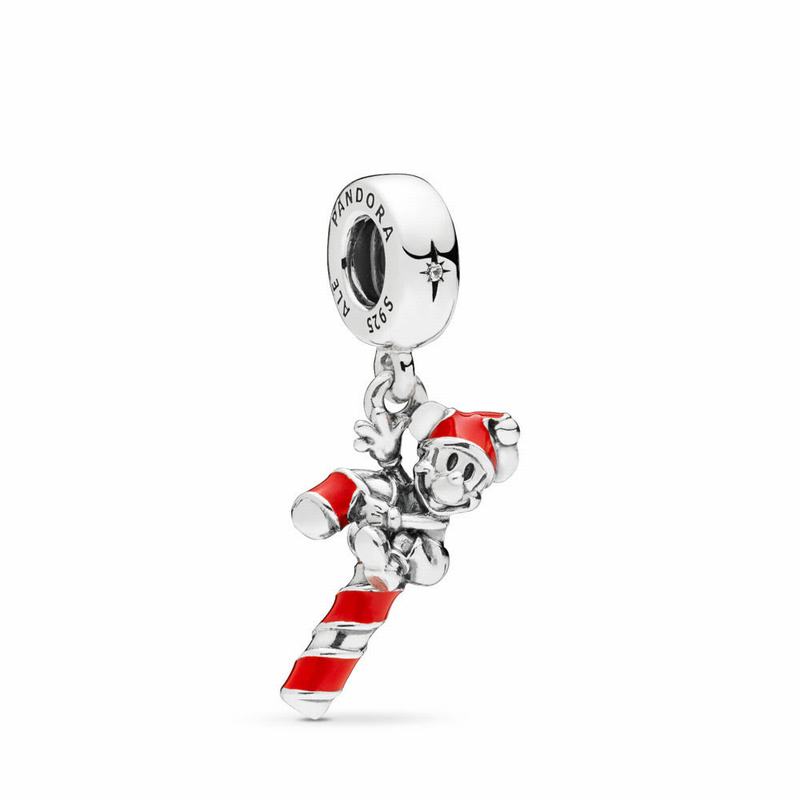 Pandora Disney Santa Mickey’s Candy Cane Dangle Charm Clearance NZ, Sterling Silver (610879-SCE)